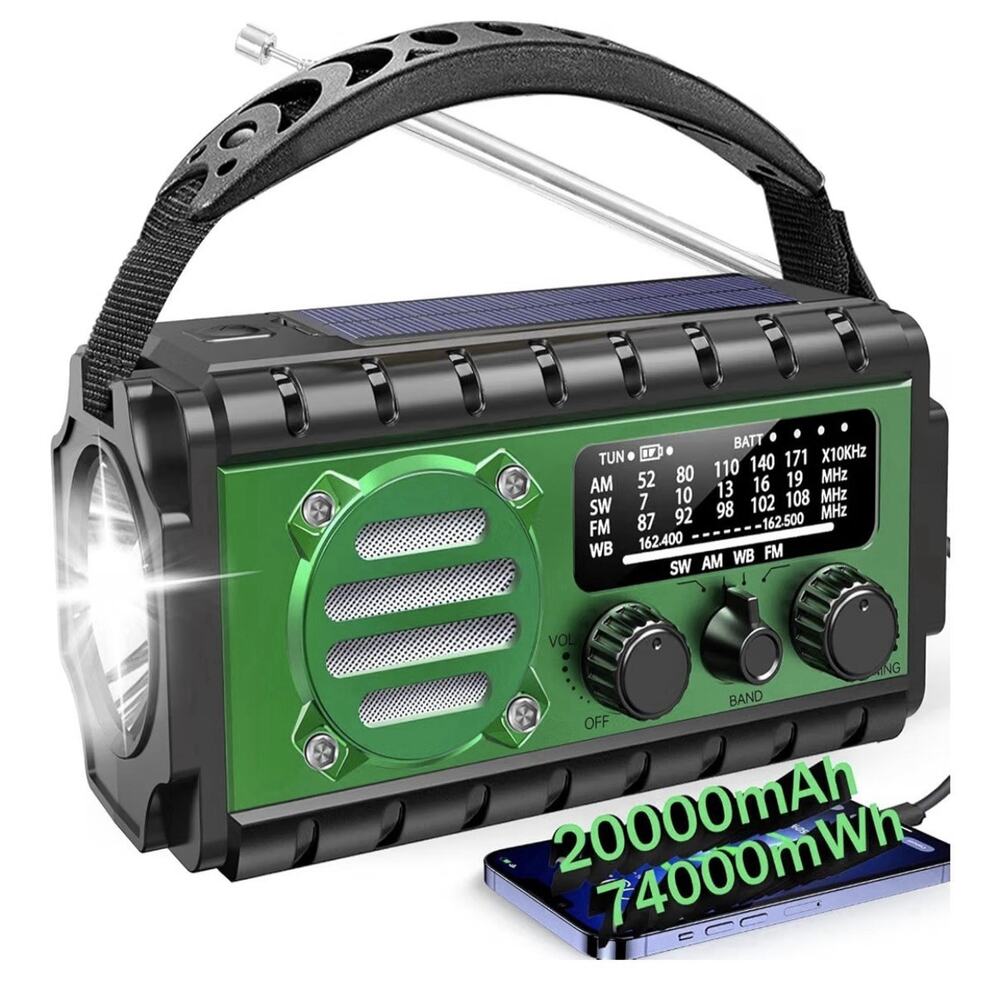20000Mah Emergency Radio, SW/NOAA/AM/FM Weather Radio, Solar Powered Hand Crank